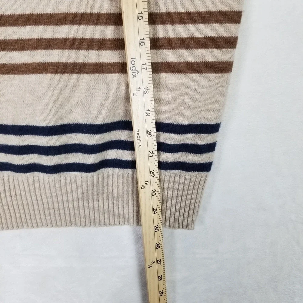 J. Crew Rugged Merino Sweater Mens Small Beige Striped Wool Blend Pullover